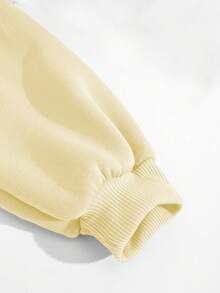 SHEIN EZwear Plus Size Flower And Skull Print Fleece Sweatshirt - Apricot - View 5