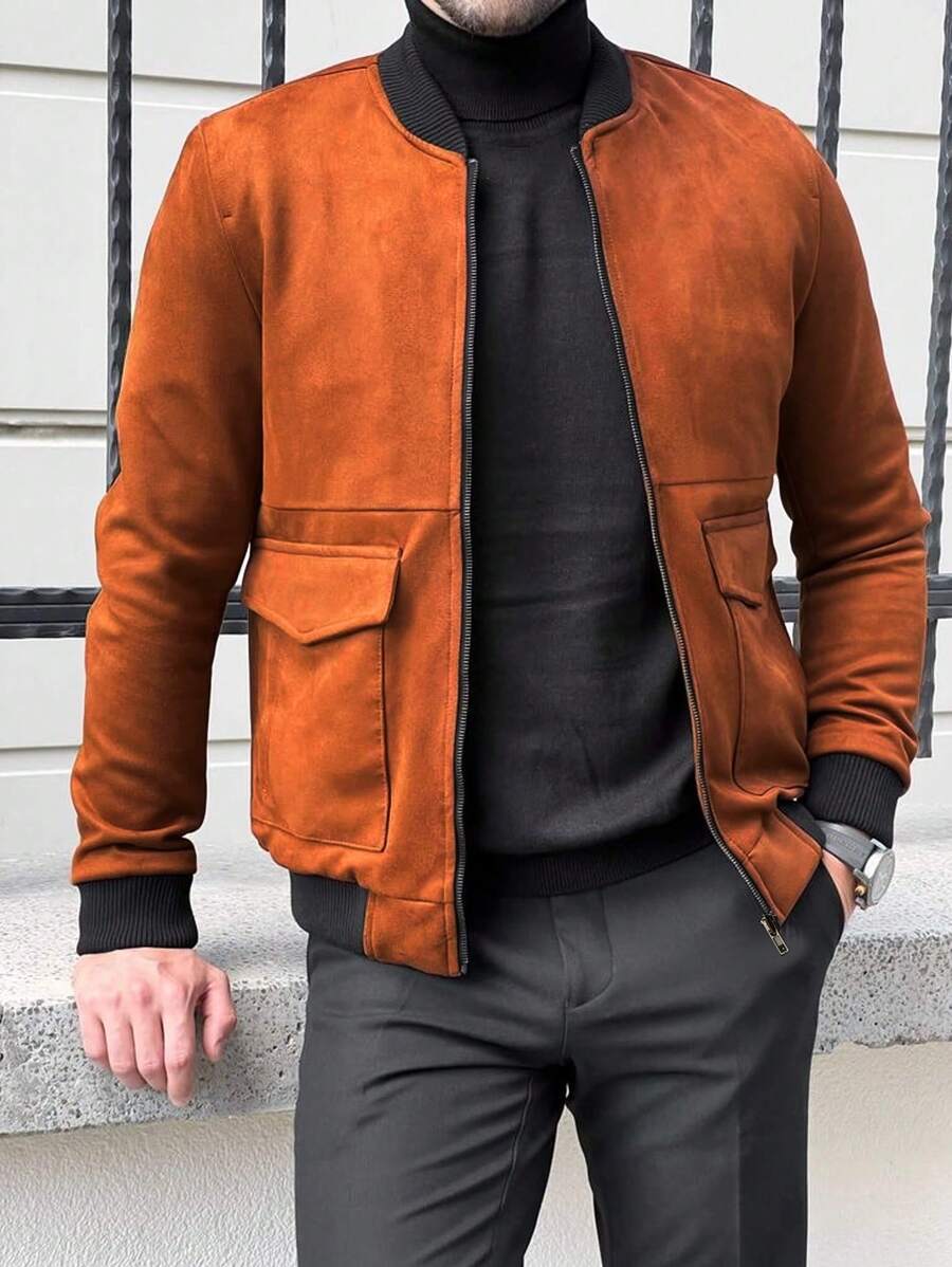 Manfinity Homme Nam Lỏng lẻo phù hợp Khối màu Áo khoác bóng chày Với dây kéo Khép kín - màu nâu - Xem 1