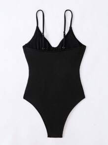 SHEIN Swim Ladies' Solid Color One-piece Swimsuit - Black - View 3