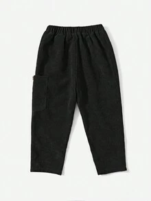 SHEIN Young Boy's Casual Corduroy Pants With Elastic Waistband - Black - View 5