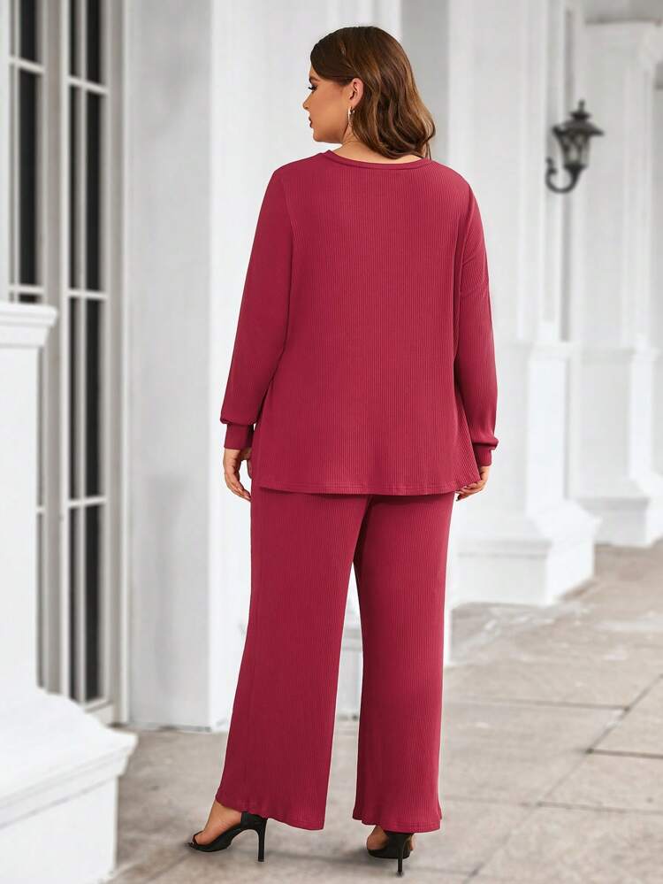 Women'S Plus Size Solid Color T-Shirt And Pants