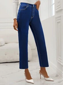 SHEIN Privé Solid Color Straight Leg Jeans