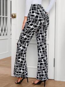SHEIN Clasi 女士全印花喇叭褲 - 黑與白 - 查看 8
