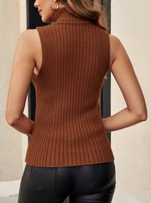 SHEIN Essnce 女款高領羅紋針織毛衣背心 - 摩卡棕 - 查看 2