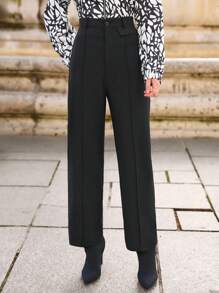 SHEIN Frenchy Women's Solid Color Trousers - Black - View 3