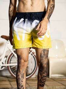 Manfinity Swimmode Bermudas De Playa Para Hombre Con Estampado Degradado Y Cintura Con Cordón