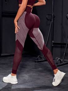 Powerista 无缝瑜伽紧身裤/高腰收腹提臀/高清纹理/适合骑行和健身/农历新年多用途 - 酒紅色 - 查看 1