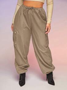 SHEIN Women's Side Pocket Drawstring Design Wide-legged Casual Long Pants