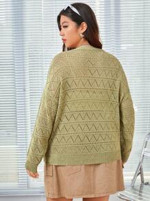 SHEIN EZwear 大尺寸純色落肩毛衣 - 綠色 - 查看 2