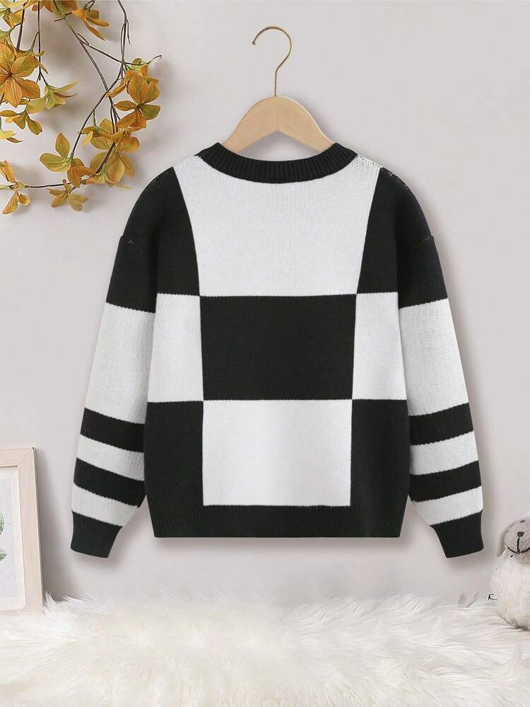 Tween Girl's Color Block Drop Sleeve Sweater
