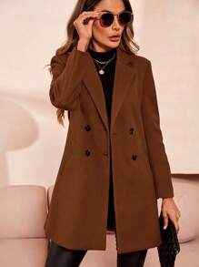 SHEIN Clasi Casaco De Lã Duplo Feminino Com Botões Na Frente