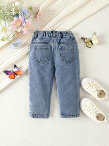 Baby Girl Butterfly Print Elastic Waist Jeans