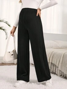 SHEIN Maternity Adjustable Waist Wide Leg Pants - Black - View 4
