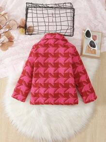 SHEIN Girls' Houndstooth Pattern Coat - Hot Pink - View 2
