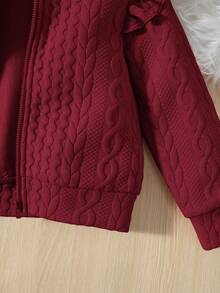 SHEIN 女小童荷葉邊拉鏈開襟連帽夾克 - 紅色 - 查看 5