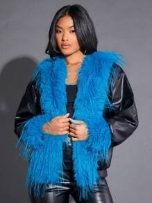 SHEIN BAE Blue Leather Jacket Perfect For Christmas Parties & New Year's Eve Outfits - Black - View 1