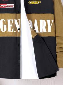 SHEIN Boys' Color Block Letter Printed Woven Shirt With Patchwork Design - Multicolor - View 3