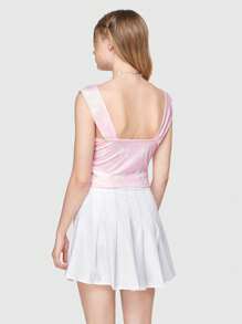 ROMWE Kawaii Của phụ nữ Nơ In ấn Xù Self Tie Mặt trước Áo ba lỗ - Hồng - Xem 6