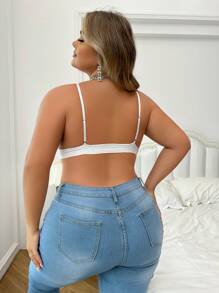 大尺碼女式純色文字拼接無縫內衣 - 白色 - 查看 2