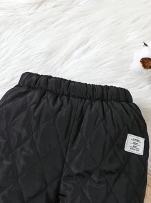 SHEIN 女小童字母補丁細節保暖長褲 - 黑色 - 查看 7