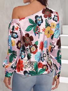 SHEIN Clasi 女性花卉印花不對稱領口襯衫