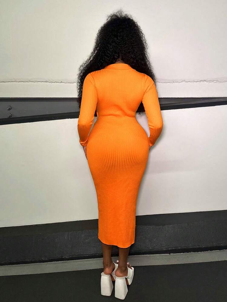Solid Cut Out Front Sweater Dress