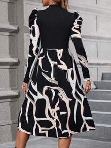 SHEIN Clasi Graphic Print Gigot Sleeve Dress Without Belt - Multicolor - View 2