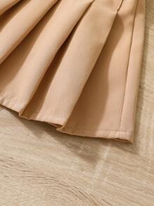 SHEIN Young Girl Solid Pleated Skirt, School, Campus, College - Khaki - View 3