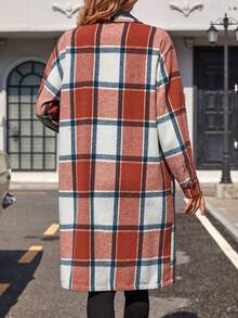 SHEIN LUNE Women's Plaid Woolen Coat - Multicolor - View 2