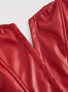 SHEIN MOD Red Date Night Fishbone Tight Corset Solid PU Leather Tube Top