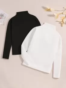 SHEIN Vintaside Kids 女大童2入組素色小高領T恤