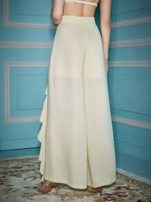 Alice McCall Pantalones anchos con volantes de estilo bohemio y diseñador, perfectos para el verano, vacaciones, festivales, Ibiza - Albaricoque - Ver 2