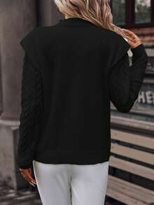 SHEIN Clasi Của phụ nữ Một nửa Cổ cao Áo len - màu đen - Xem 2