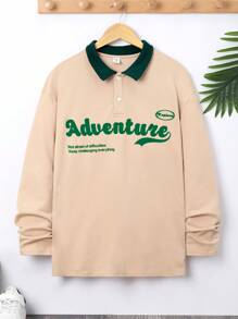 SHEIN Thiếu niên con trai Đồ họa Khẩu hiệu Cổ áo tương phản Áo polo - Nhiều màu - Xem 1