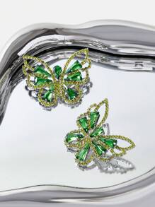 SHEIN SXY 1對鑲滿鑽石的蝴蝶形耳環