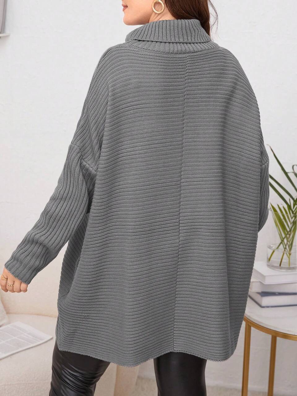 Plus Turtleneck Batwing Sleeve Sweater Knit Pullover Fall Winter Autumn