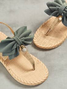 女款時尚舒適無跟交叉帶拇指環涼鞋,女式拖鞋 - 米色 - 查看 4