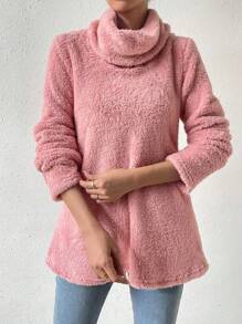 SHEIN Essnce Blusa Teddy De Cuello Alto Sólido