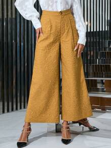 SHEIN Privé 斜口袋紋理寬褲 - 卡其色 - 查看 1