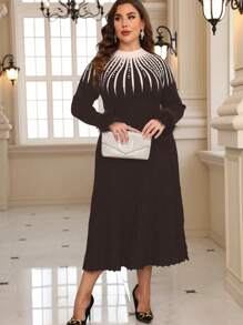 SHEIN Clasi Vestido De Suéter De Talla Grande Decorado Con Diamantes De Imitación