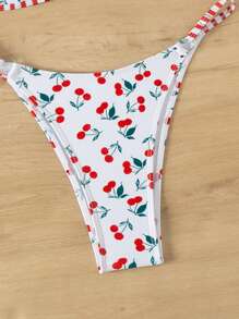 Women's Cherry Print Swimwear Set - Red and White - View 5