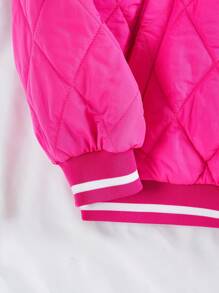SHEIN EZwear Slant Pockets Striped Trim Drop Shoulder Quilted Coat - Hot Pink - View 4