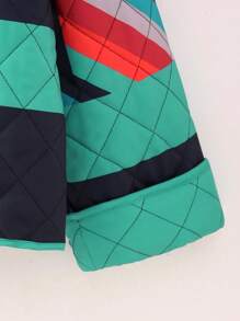 Geo Print Drop Shoulder Open Front Quilted Coat - Multicolor - View 4