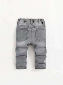 SHEIN 男嬰貓鬚牛仔水洗牛仔褲 - 淺灰色 - 查看 2