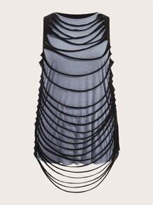 ROMWE PUNK Plus Ripped Tank Top Without Arm Sleeves - Multicolor - View 1