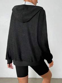 SHEIN Essnce Của phụ nữ Dây kéo Khép kín Lông cừu Áo nỉ - màu đen - Xem 2