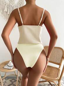 SHEIN Privé Women'S Suspender White Cami Bodysuit - Apricot - View 2