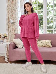 SHEIN LUNE Hơn Túi kangaroo Áo thun Thả vai & Xà cạp - Màu Hồng Tươi - Xem 4