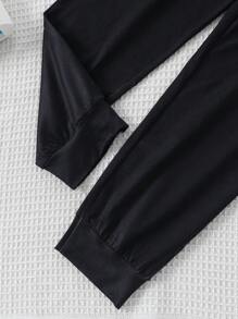 Tween Girls' English Letter Pattern Printed Comfortable Casual Pajama Set - Black - View 6