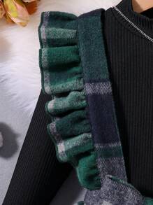 SHEIN 女小童格紋印花荷葉邊繫腰帶洋裝&小高領T恤